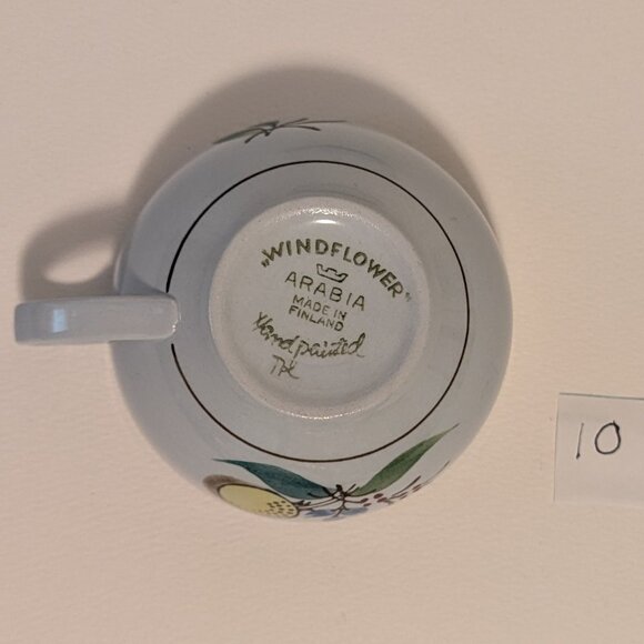 Vintage Handpainted Arabia Finland Windflower Teacup and Saucer with Flaw - Picture 13 of 14